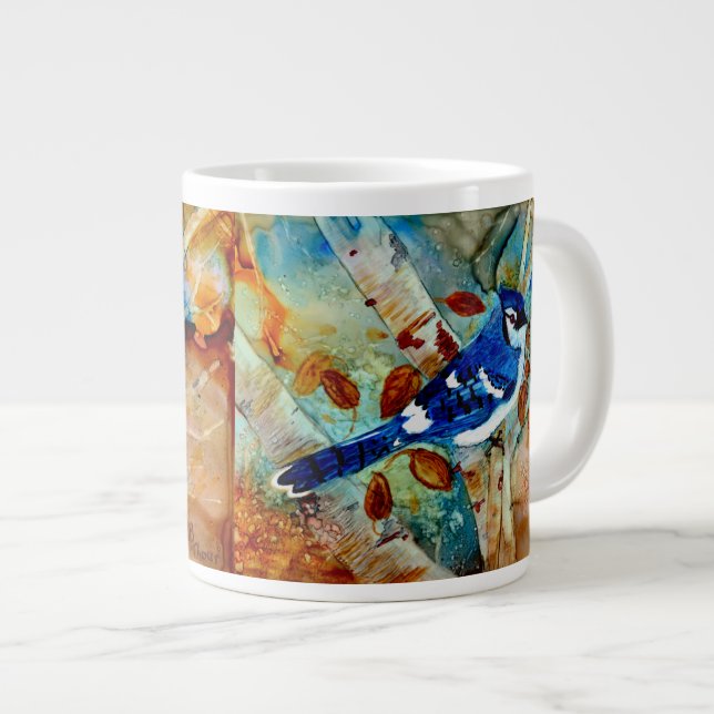 Blaues Jay im Baum Jumbo-Tasse (Vorderseite Rechts)