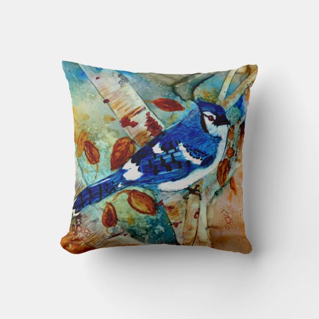 Blaues Jay im Baum Kissen (Vorderseite)