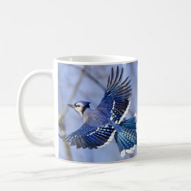 Blaues Jay in der Flug-Tasse Tasse (Links)