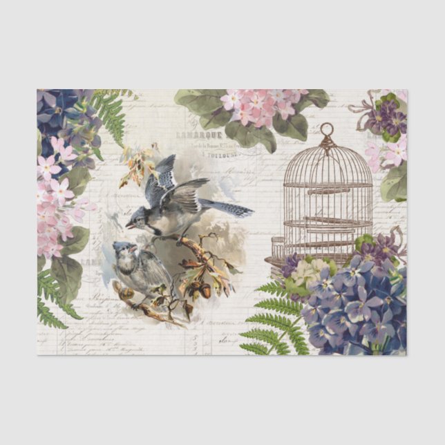 Blaues Jay Vintages Blumenzapier Seidenpapier (Vorderseite)