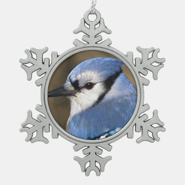 Blaues Jay - Vogel Schneeflocken Zinn-Ornament (Vorderseite)