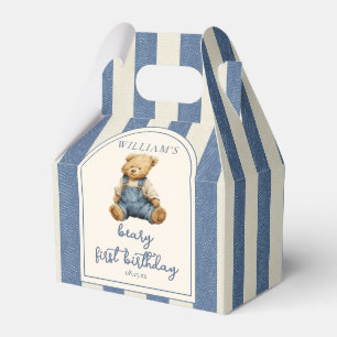 Blaues Jeans-Denim-Teddybär 1. Geburtstag Geschenkschachtel