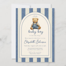 Blaues Jeans-Teddybär-QR-Code-Junge-Baby-Shower