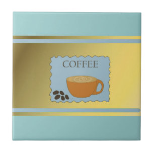 Blaues Kaffeeschild mit Kaffeetasse Fliese