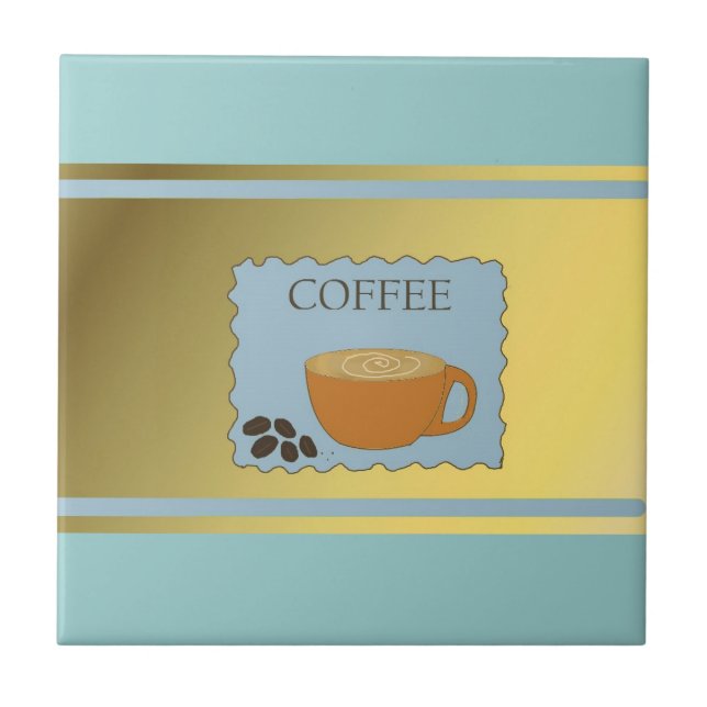 Blaues Kaffeeschild mit Kaffeetasse Fliese (Vorderseite)