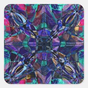 Blaues Kaleidoskop-Fraktal Quadratischer Aufkleber