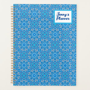Blaues Kaleidoskop Muster Boho Namensplaner Planer