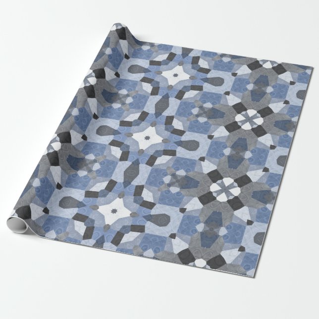 blaues Kaleidoskop-Packpapier Geschenkpapier (Ungerollt)