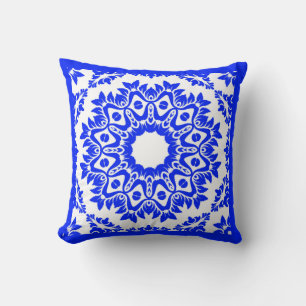 Blaues Kaleidoskop Reversible Throw Kissen
