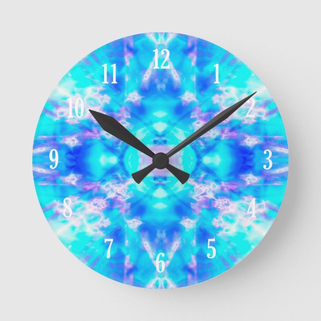 Blaues Kaleidoskopmuster Runde Wanduhr (Vorderseite)