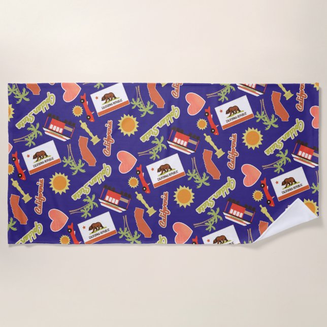 Blaues Kalifornien-Spaß-Muster Strandtuch (Vorderseite)