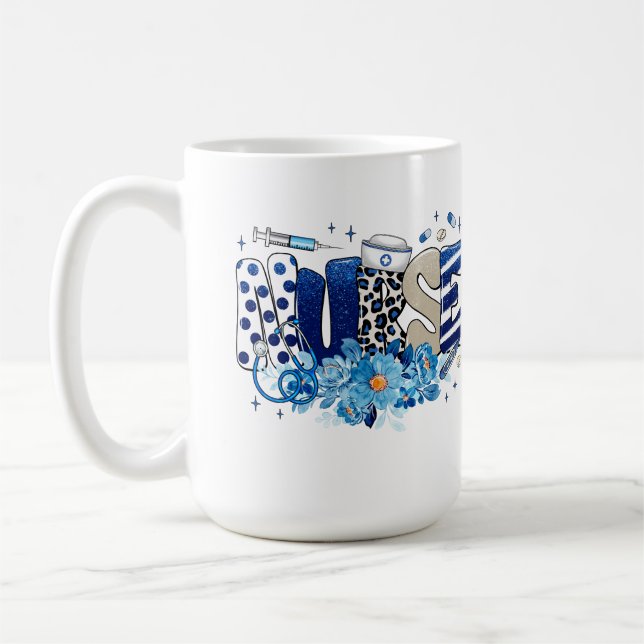 Blaues, kaltblütiges, glänzendes Tiermuster, Blume Kaffeetasse (Links)