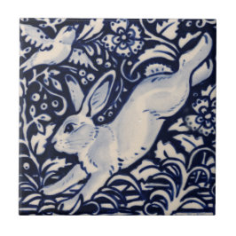 Blaues Kaninchen Bird Chinoiserie Cobalt Fliese