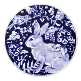 Blaues Kaninchen Bird Floral Woodland Bunny Keramikknauf