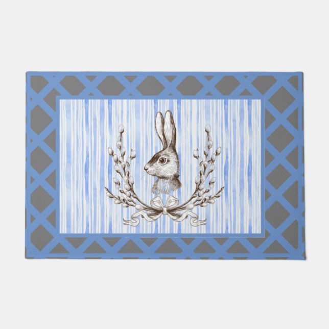 Blaues Kaninchen Bunny Cotton Französisch Landtür Fußmatte (Vorderseite)