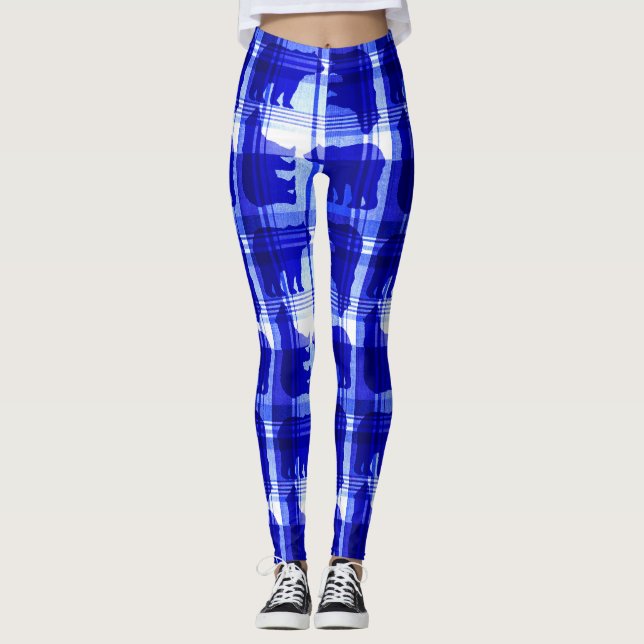 Blaues kariertes Bärenmuster Leggings (Vorderseite)
