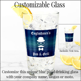 Blaues Kariertes Trinkglas Glas