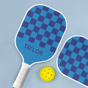 Blaues Karo-Schachbrett-Motherboard Personalisiert Pickleball Schläger