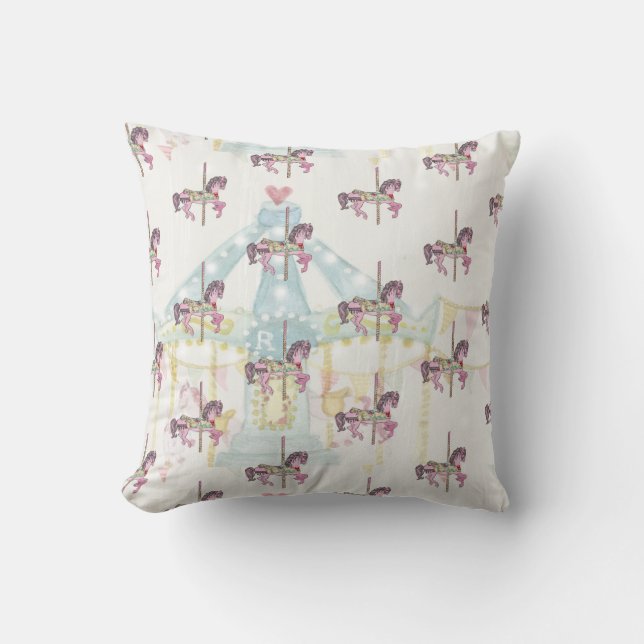 Blaues Karussell mit Pferdekissen Kissen (Vorderseite)