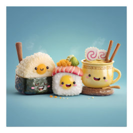Blaues Kawaii Sushi Trio Fotodruck