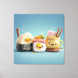 Blaues Kawaii Sushi Trio Leinwanddruck