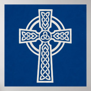 Blaues keltisches Kreuz Poster
