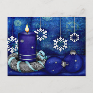 Blaues Kerzen-Weihnachten Feiertagspostkarte