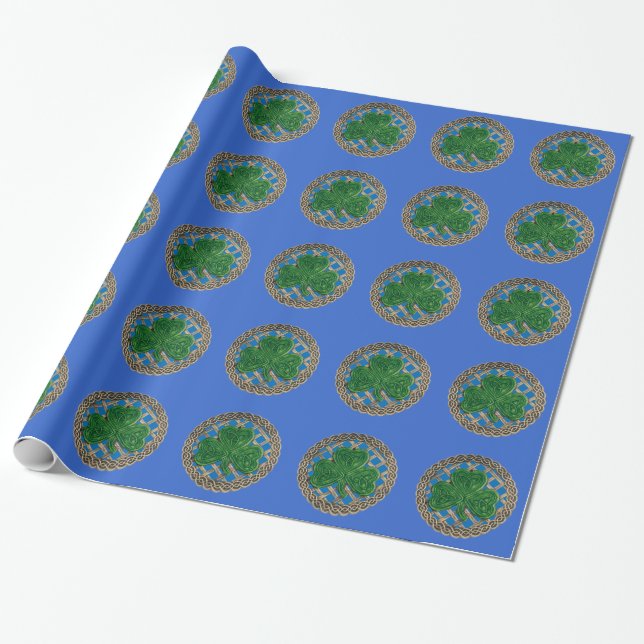 Blaues Kleeblatt auf keltischen Knochen-Umschlagpa Geschenkpapier (Ungerollt)