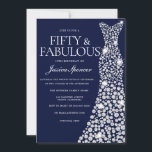 Blaues Kleid 50. Fabulous Geburtstagsparty Einladung<br><div class="desc">Blaues weißes Navy Dress 50. Fabelhafte Geburtstagsparty Einladung Variationen zur Einladung und passende Artikel in unserem Shop</div>