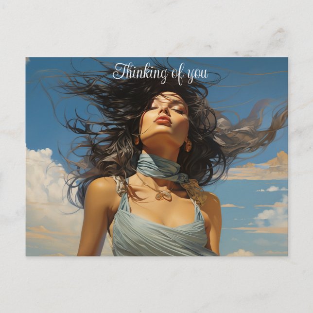 Blaues Kleid gegen ein blaues Himmelsbild Postkarte (Vorderseite)