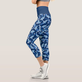 Blaues Koi-Fischmuster Capri Leggings