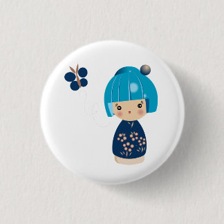 Blaues Kokeshi Dreiergruppe-Button Button