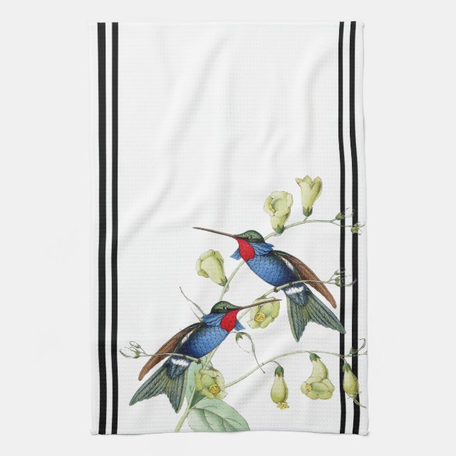 Blaues Kolibri-Tier-Blumen-Küchen-Tuch Geschirrtuch (Vertikal)