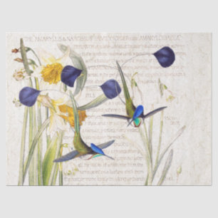 Blaues Kolibri-Vogel-Narzissen-Blumen-Seidenpapier Seidenpapier