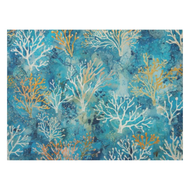 Blaues Korallen-Strandmuster Tischdecke (Vorderseite (Horizontal))