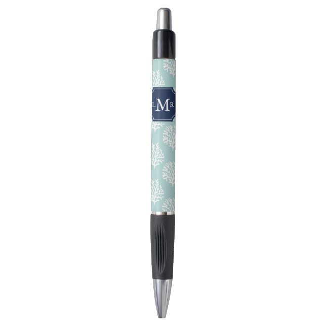 Blaues Korallenriff-Muster Mit Monogramm Kugelschreiber (Vorderseite Vertikal)