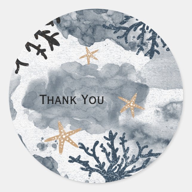Blaues Korallenriff Wasserfarbe Elegantes Party Runder Aufkleber (Vorderseite)
