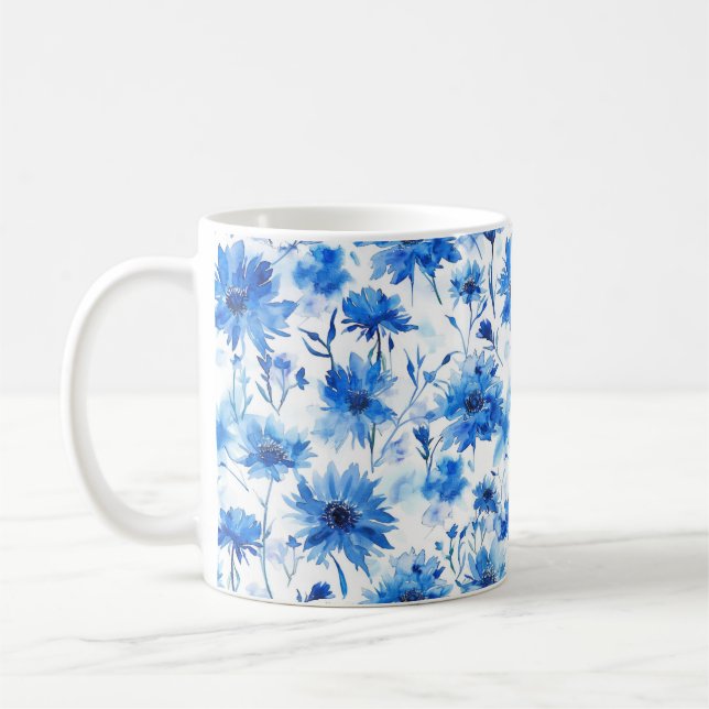 Blaues Kornblumen-Typ-Blumenmuster Überall Kaffeetasse (Links)