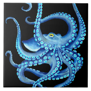 Blaues Kraken-Schwarzes Fliese