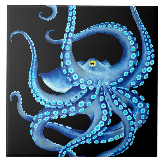 Blaues Kraken-Schwarzes Fliese (Vorderseite)