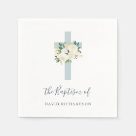 Blaues Kreuz und Weiße Blume | Boy Baptisse Serviette