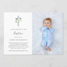 Blaues Kreuz und Weiße Blume | Foto Boy Baptisse Einladung