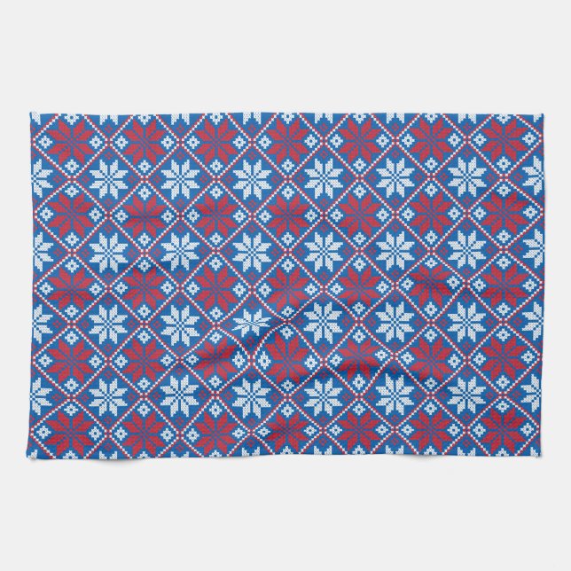 Blaues Kreuzstich Geschirrtuch (Horizontal)