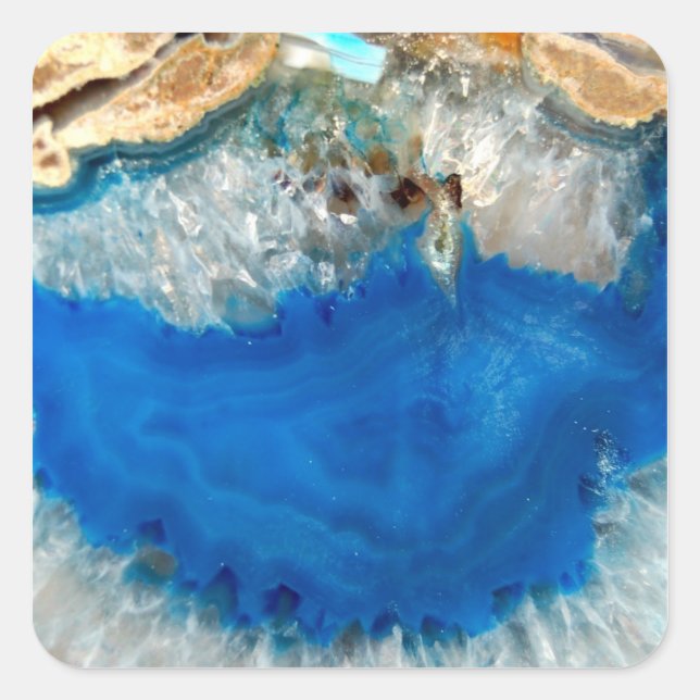 blaues Kristall Quadratischer Aufkleber (Vorderseite)