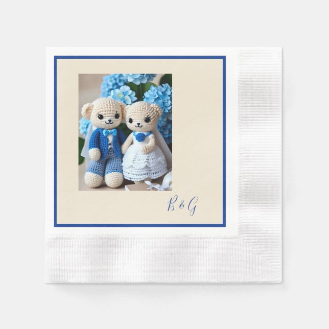 Blaues Krocketfigurenpaar Serviette (Vorderseite)