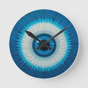 Blaues künstlerisches Böse-Augen-Design Runde Wanduhr