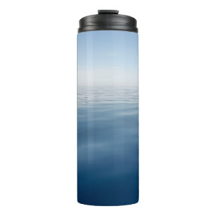 Blaues Küsten-Maritimes Strandhaus Thermosbecher