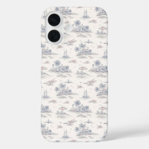 Blaues Küsten-Tropen-Französisches Toile-Muster iPhone 16 Hülle