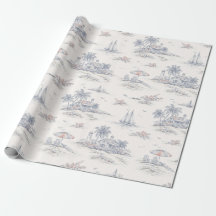 Blaues Küsten-Tropen-Französisches Toile-Muster