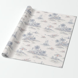 Blaues Küsten-Tropen-Französisches Toile-Muster Geschenkpapier